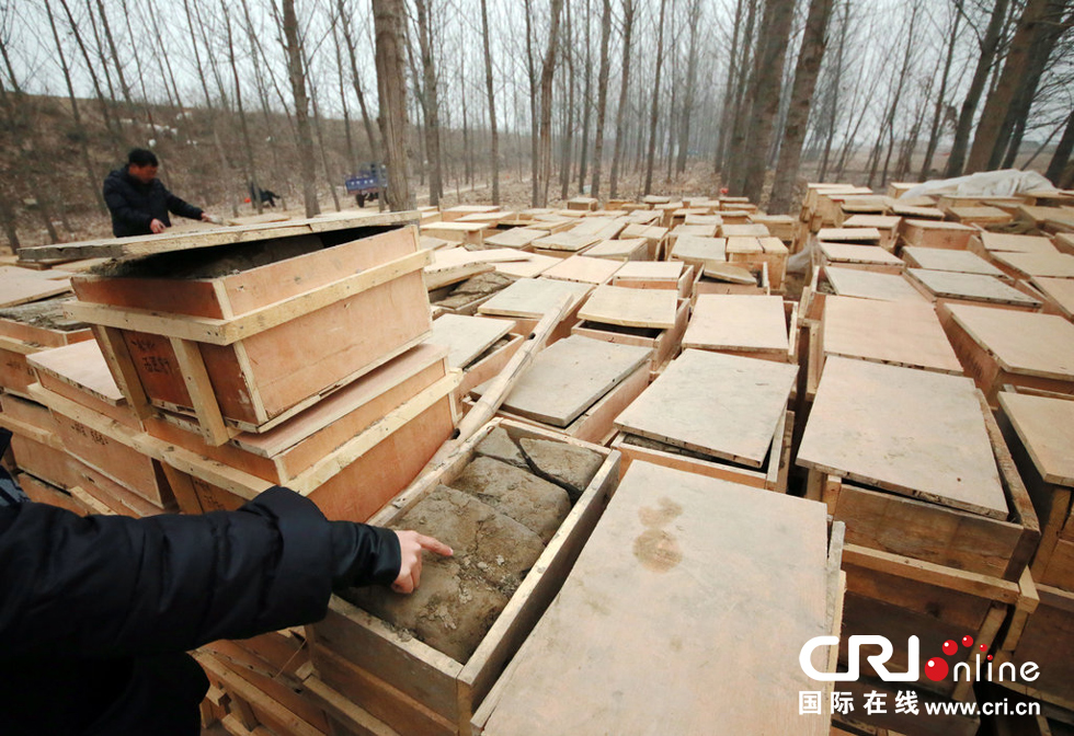 2014年1月6日，河南洛陽古沉船發(fā)掘現(xiàn)場，古船周圍和船上清理出來的青膏泥已被打包入箱。