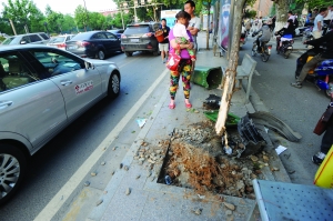 幸虧轎車撞到香樟樹上停了下來,否則后果更嚴重。