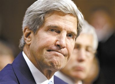 3日，克里在參院聽(tīng)證會(huì)上。