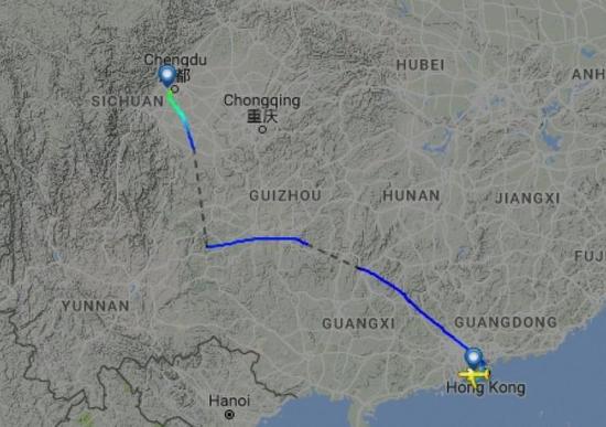  圖片來自航空網(wǎng)站flightradar24，圖顯示飛機安全降落成都