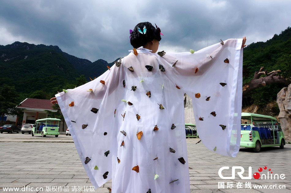 “蝴蝶仙子”身穿上百只剛剛扎死的蝴蝶。圖片來源：老祝/東方IC